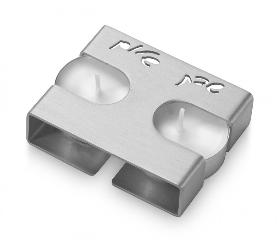 Adi Sidler Shabbat Shalom Travel Candlesticks, Square Design - Silver