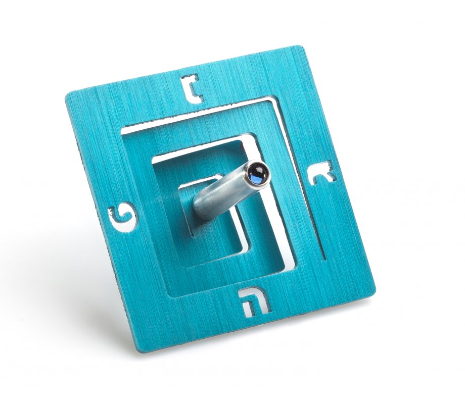 Adi Sidler Square Spiral Chanukah Dreidel Brushed Aluminum – Turquoise