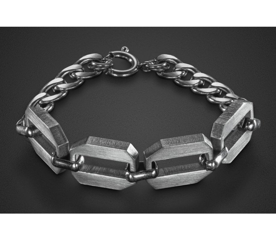 Adi Sidler, Stainless Steel Man's Bracelet  Four Large Hexagonal Open Discs