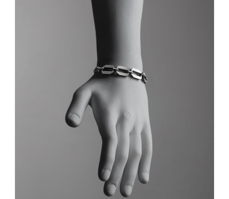Adi Sidler, Stainless Steel Man's Bracelet  Four Large Hexagonal Open Discs