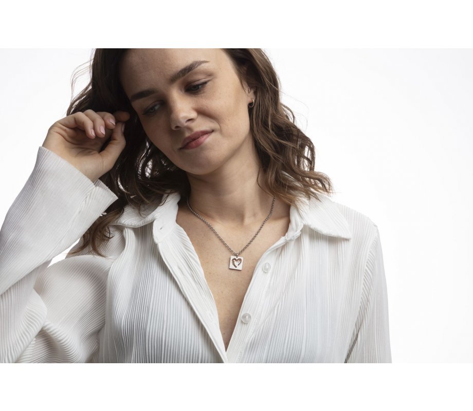 Adi Sidler Stainless Steel Necklace – Cutout Heart within a Heart Pendant