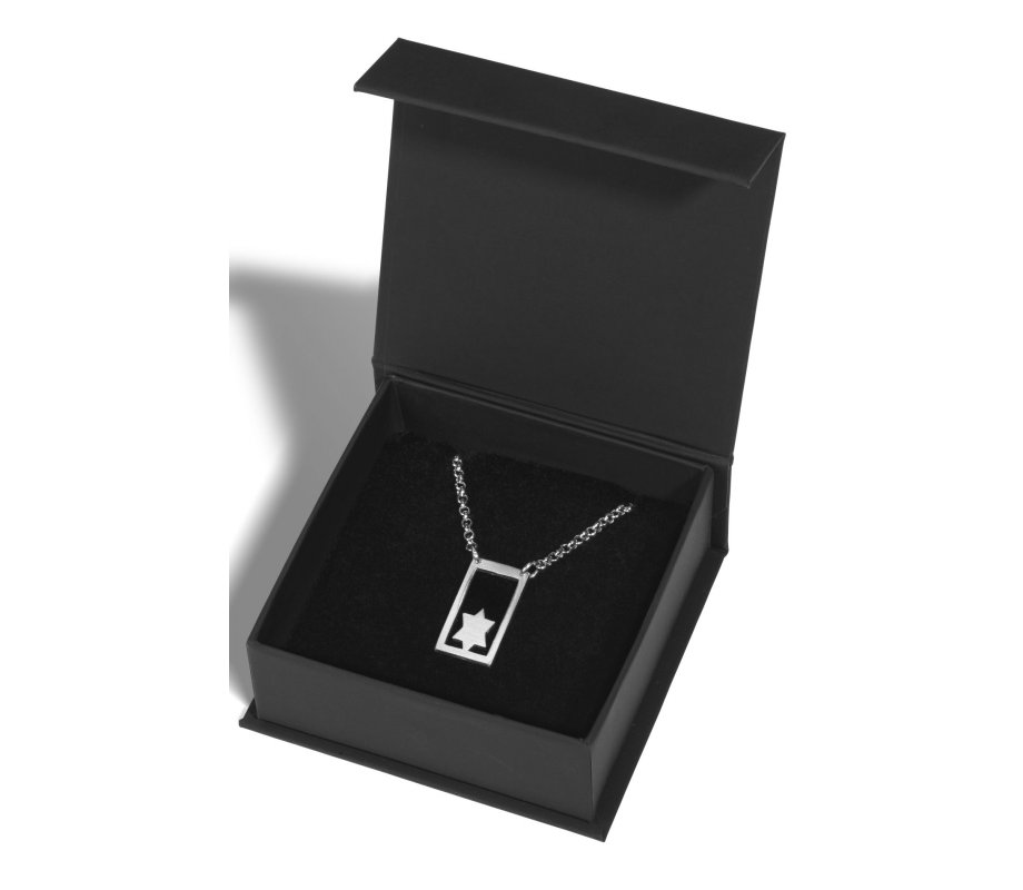 Adi Sidler Stainless Steel Waterproof Necklace, Star of David in Rectangle Frame