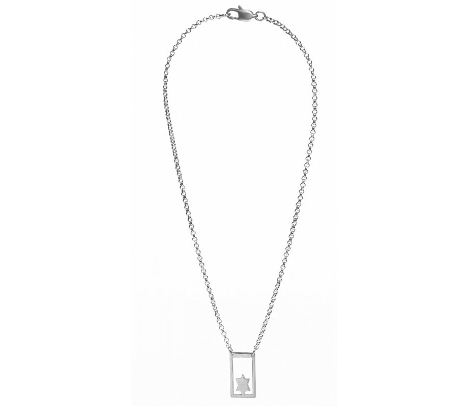 Adi Sidler Stainless Steel Waterproof Necklace, Star of David in Rectangle Frame