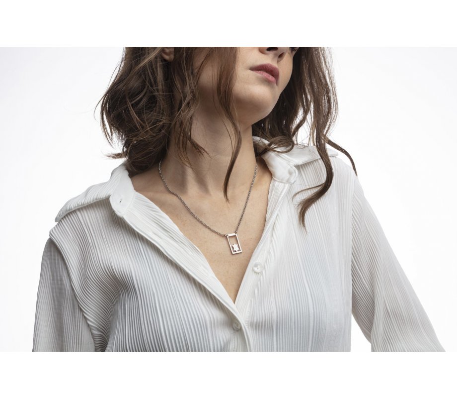 Adi Sidler Stainless Steel Waterproof Necklace, Star of David in Rectangle Frame