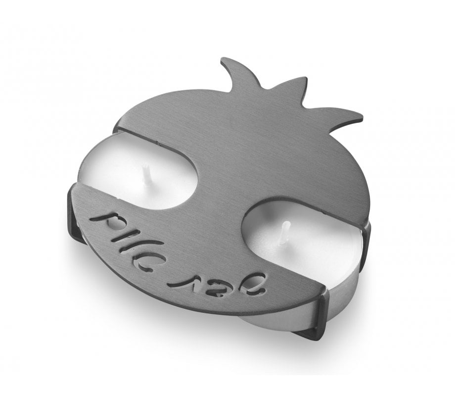 Adi Sidler Travel Shabbat Candlesticks, Pomegranate Design - Gray