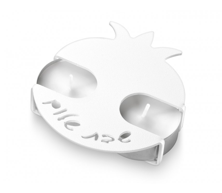 Adi Sidler Travel Shabbat Candlesticks, Pomegranate Design - White