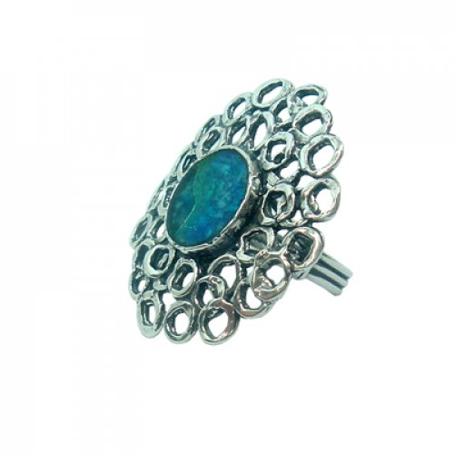 Adjustable Winter Blossom Ring in Silver and Roman Glass