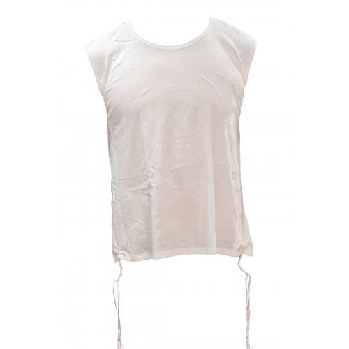 Adult White Sleeveless Undershirt with Tzitzit