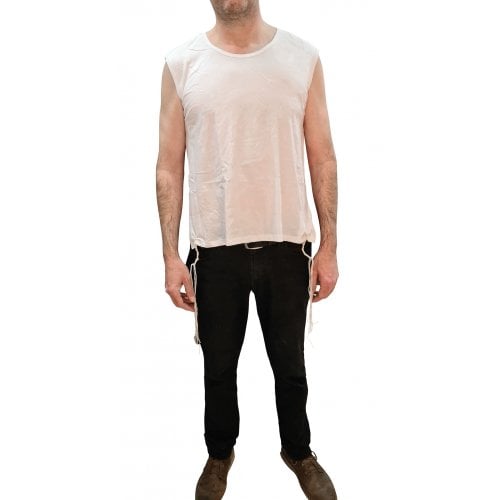 Adult White Sleeveless Undershirt with Tzitzit