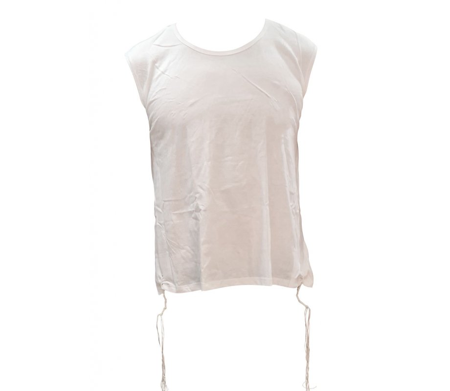 Adult White Sleeveless Undershirt with Tzitzit