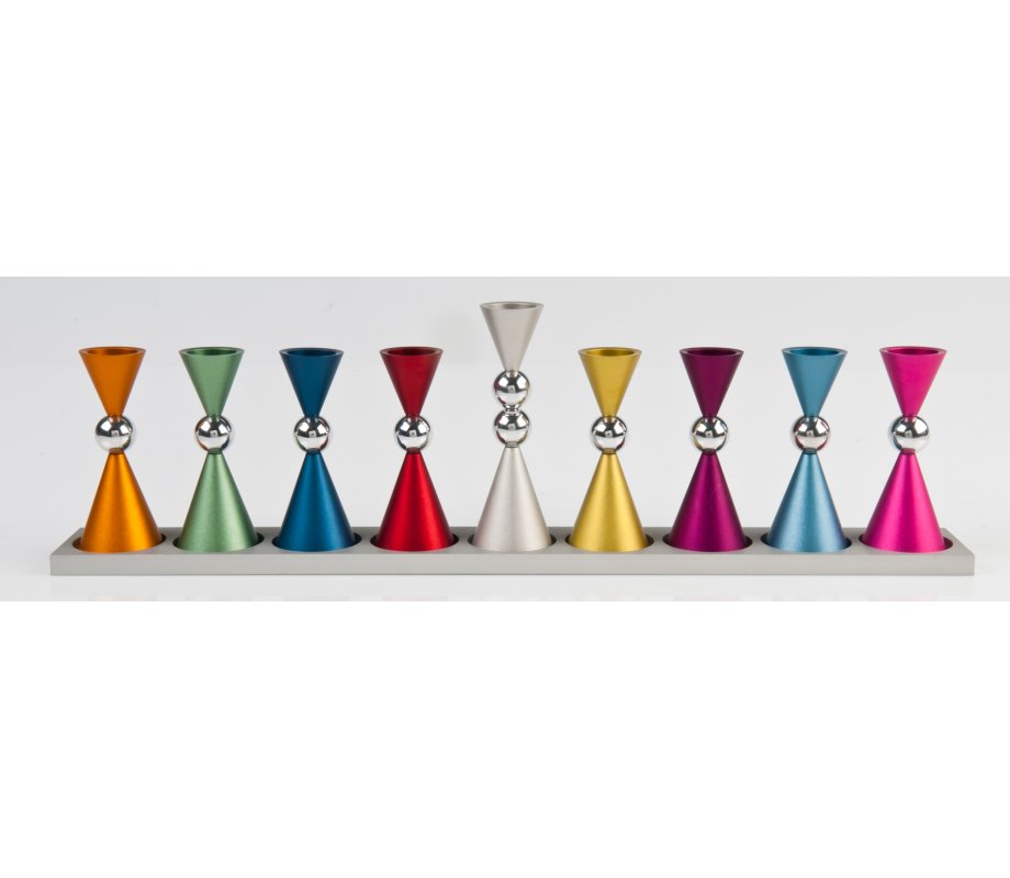Agayof Anodized Aluminium Hourglass Hanukkah Menorah - Choice of Colors