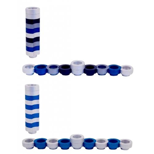 Agayof Compact Doughnut Travelling Menorah - Blue, Silver and Black Colors