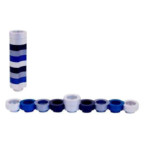 Agayof Compact Doughnut Travelling Menorah - Blue, Silver and Black Colors