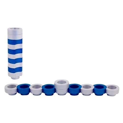 Agayof Compact Doughnut Travelling Menorah - Blue, Silver and Black Colors