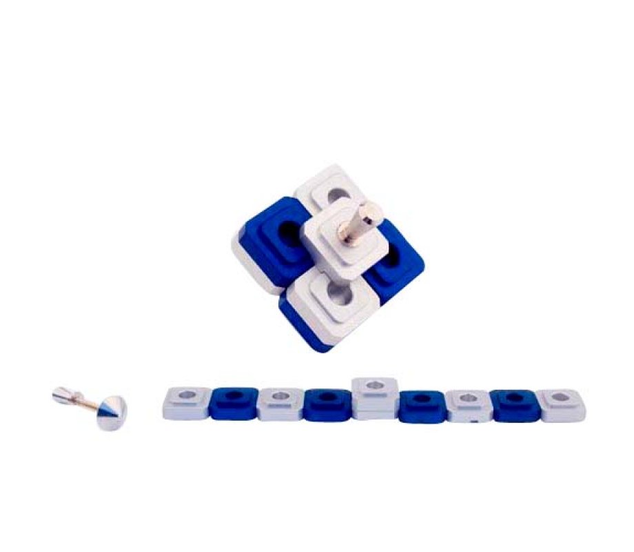 Agayof Compact Two in One Dreidel Menorah - Blue, Silver and Black Colors