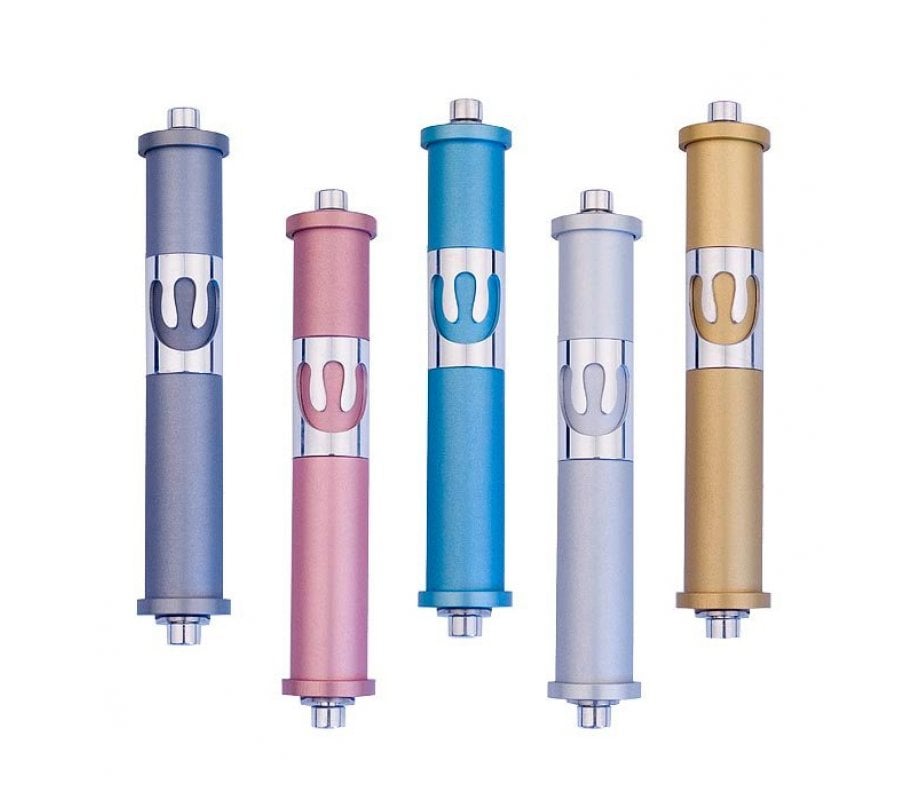 Agayof Cylinder Mezuza Case with Curving Shin, in Light Colors - 6 Inches Height