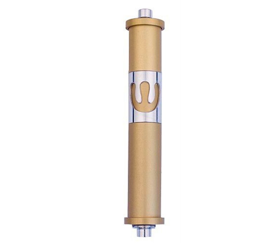 Agayof Cylinder Mezuza Case with Curving Shin, in Light Colors - 6 Inches Height