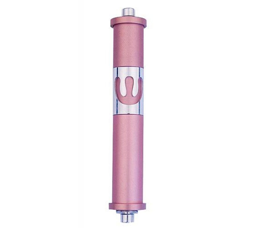 Agayof Cylinder Mezuza Case with Curving Shin, in Light Colors - 6 Inches Height