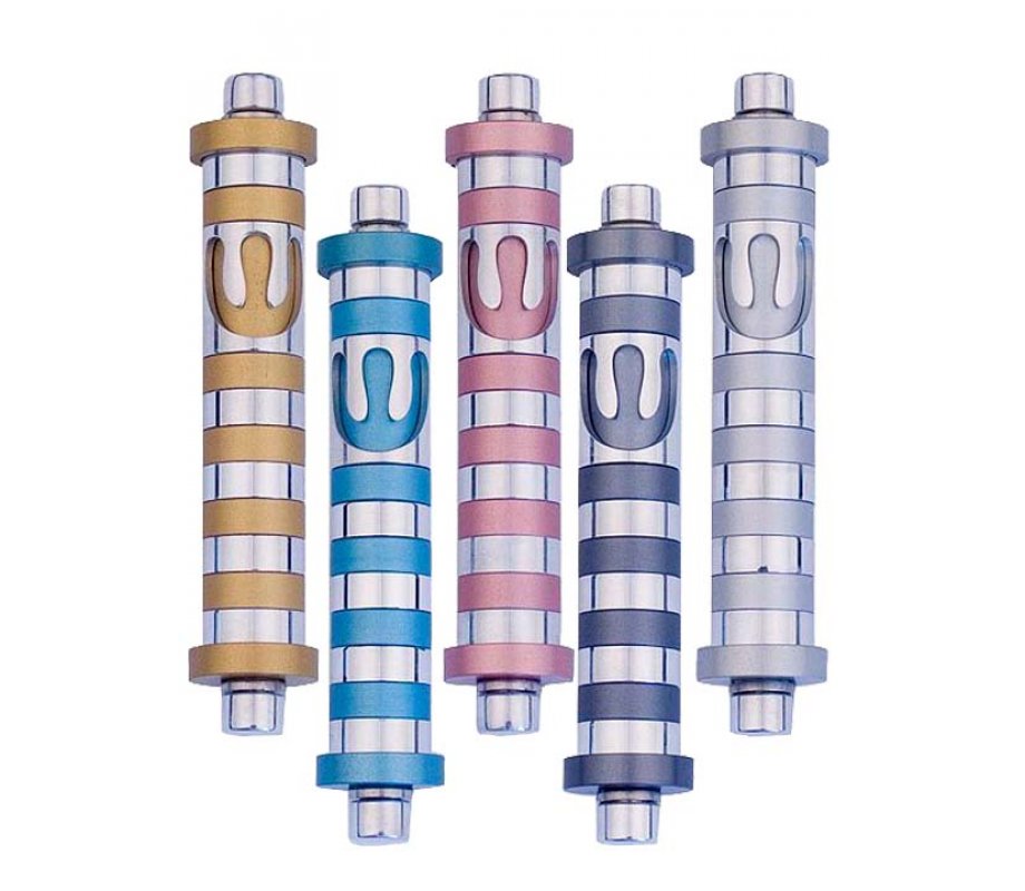 Agayof Cylinder Mezuzah Case with Bands, Light Colors - 4 Inches Height