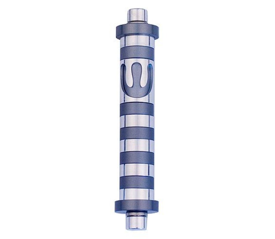 Agayof Cylinder Mezuzah Case with Bands, Light Colors - 4 Inches Height