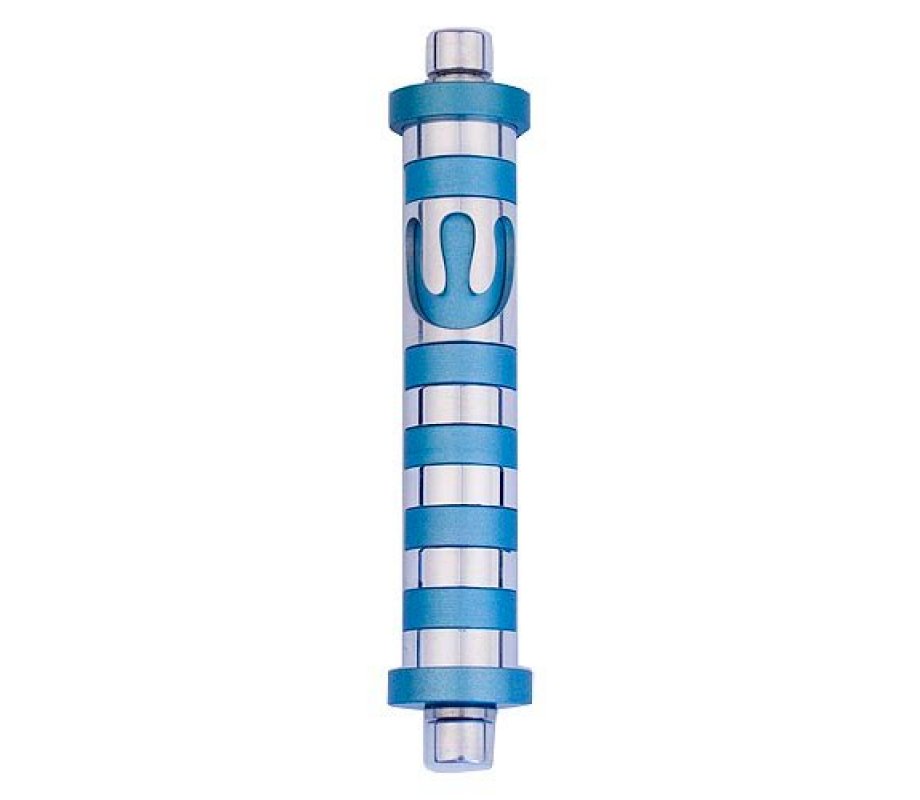 Agayof Cylinder Mezuzah Case with Bands, Light Colors - 4 Inches Height