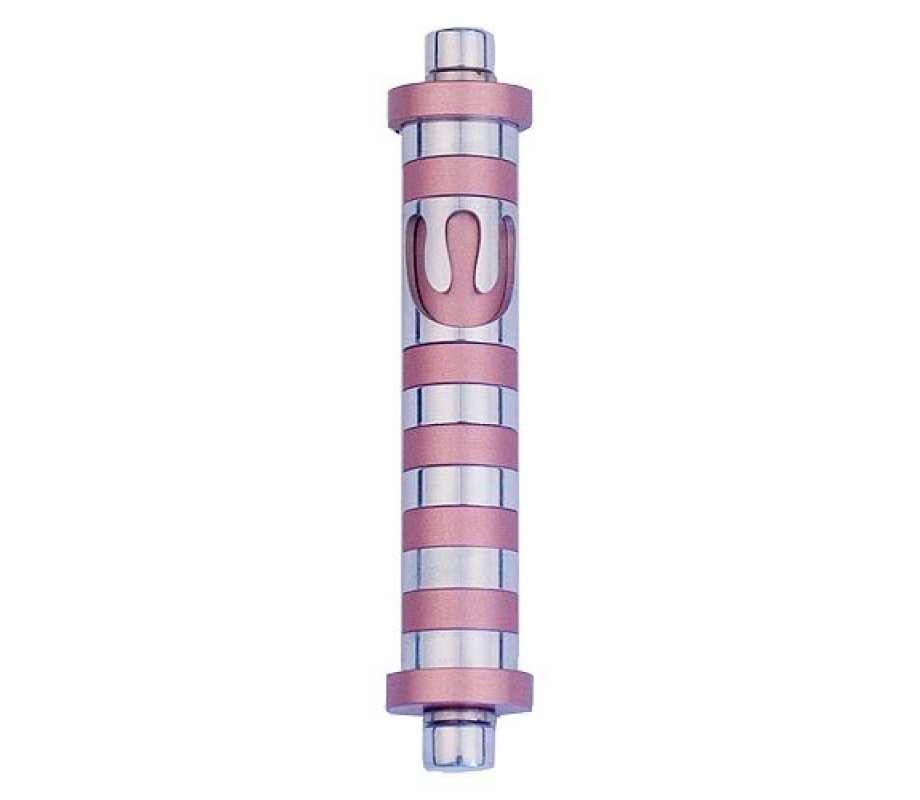 Agayof Cylinder Mezuzah Case with Bands, Light Colors - 4 Inches Height