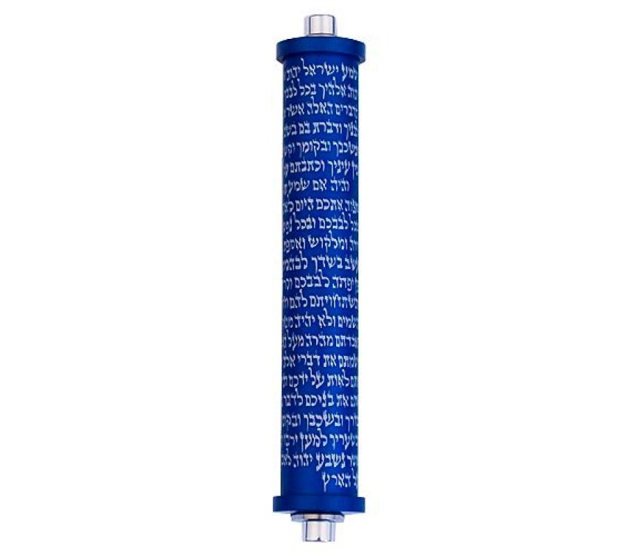 Agayof Cylinder Mezuzah Case with Shema Prayer, Dark Colors - 6 Inches Height