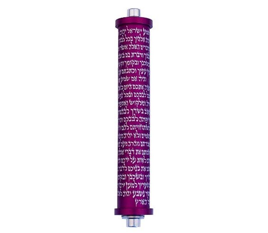 Agayof Cylinder Mezuzah Case with Shema Prayer, Dark Colors - 6 Inches Height