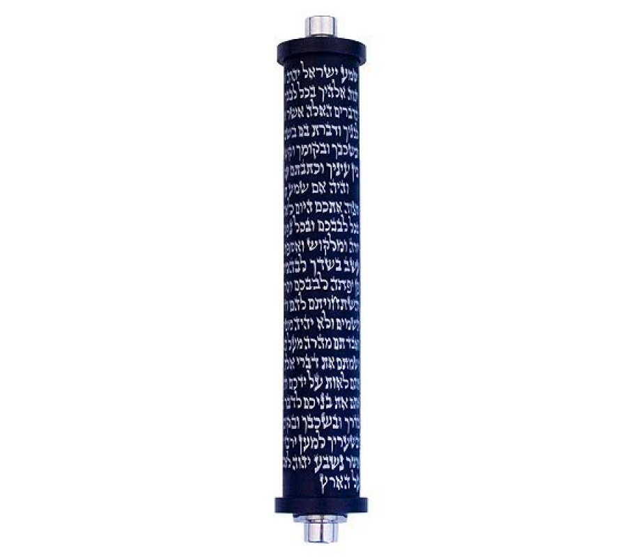 Agayof Cylinder Mezuzah Case with Shema Prayer, Dark Colors - 6 Inches Height