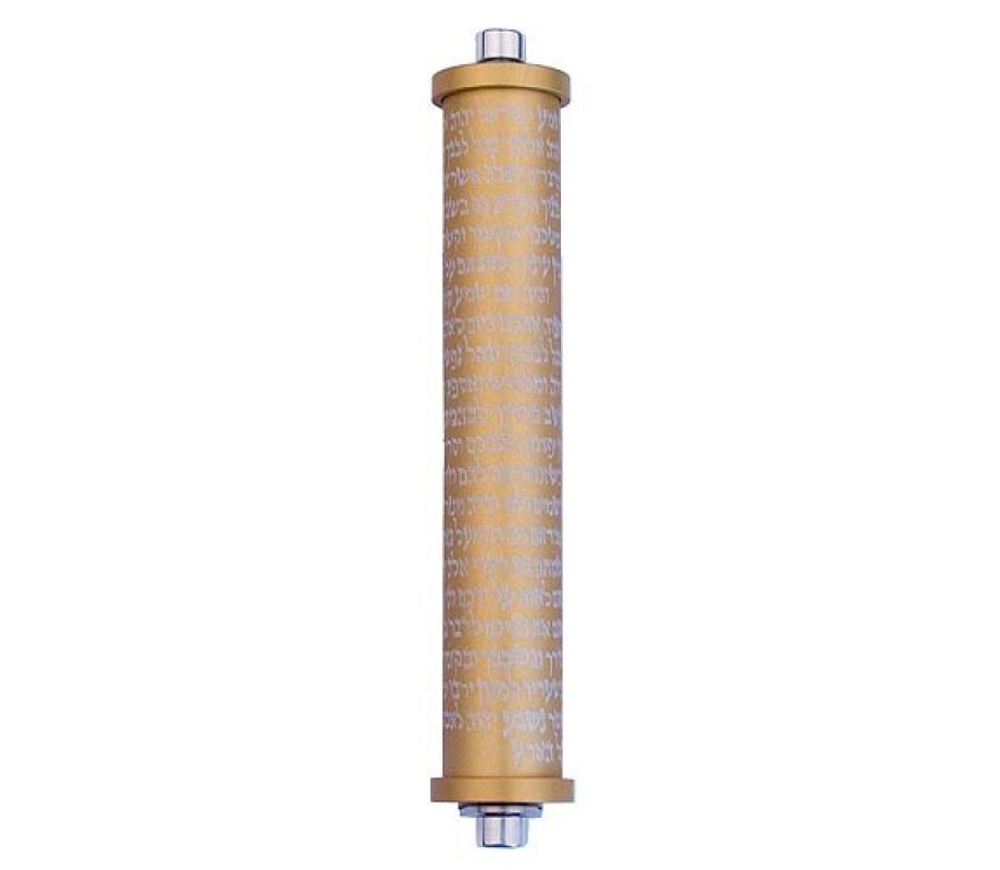 Agayof Cylinder Mezuzah Case with Shema Prayer, Light Colors - 5 Inches Height