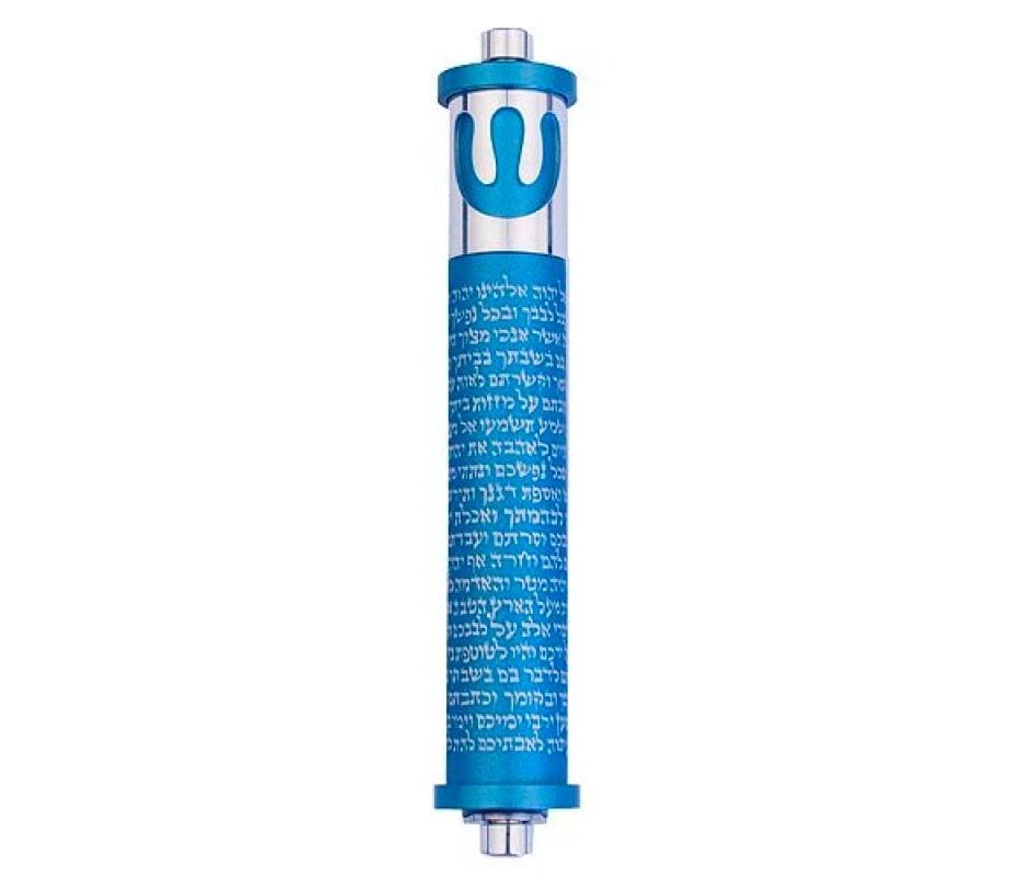 Agayof Cylinder Mezuzah Case with Shema Prayer and Shin, Dark Colors - 6 Inches Height