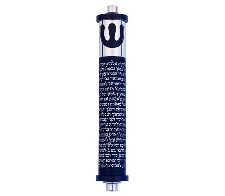 Agayof Cylinder Mezuzah Case with Shema Prayer and Shin, Dark Colors - 6 Inches Height