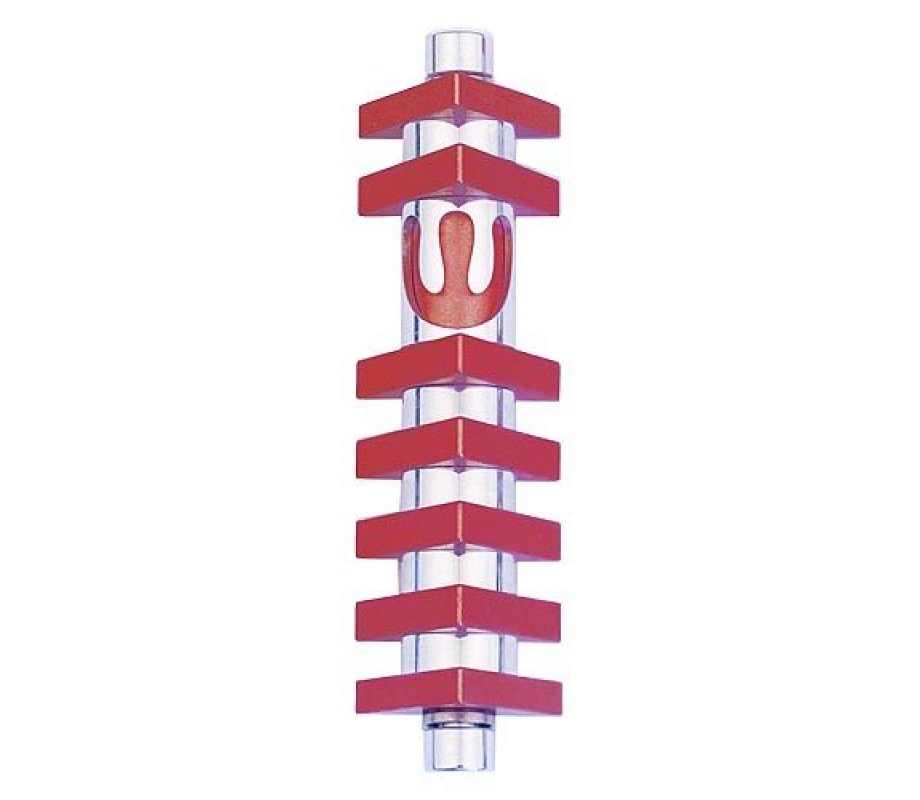 Agayof Cylinder Mezuzah Case with Triangles, Dark Colors - 4 Inches Height