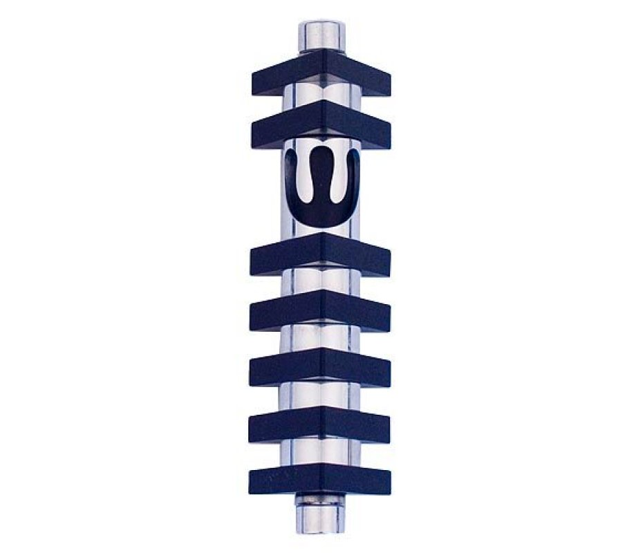 Agayof Cylinder Mezuzah Case with Triangles, Dark Colors - 4 Inches Height