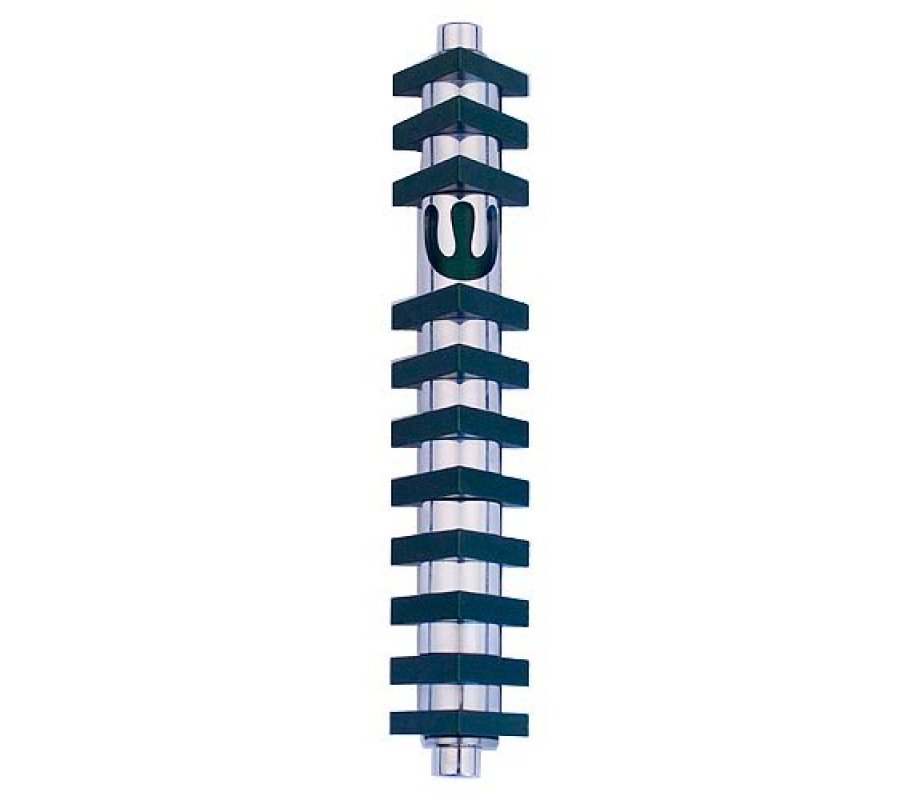 Agayof Cylinder Mezuzah Case with Triangles, Dark Colors at 6 Inches