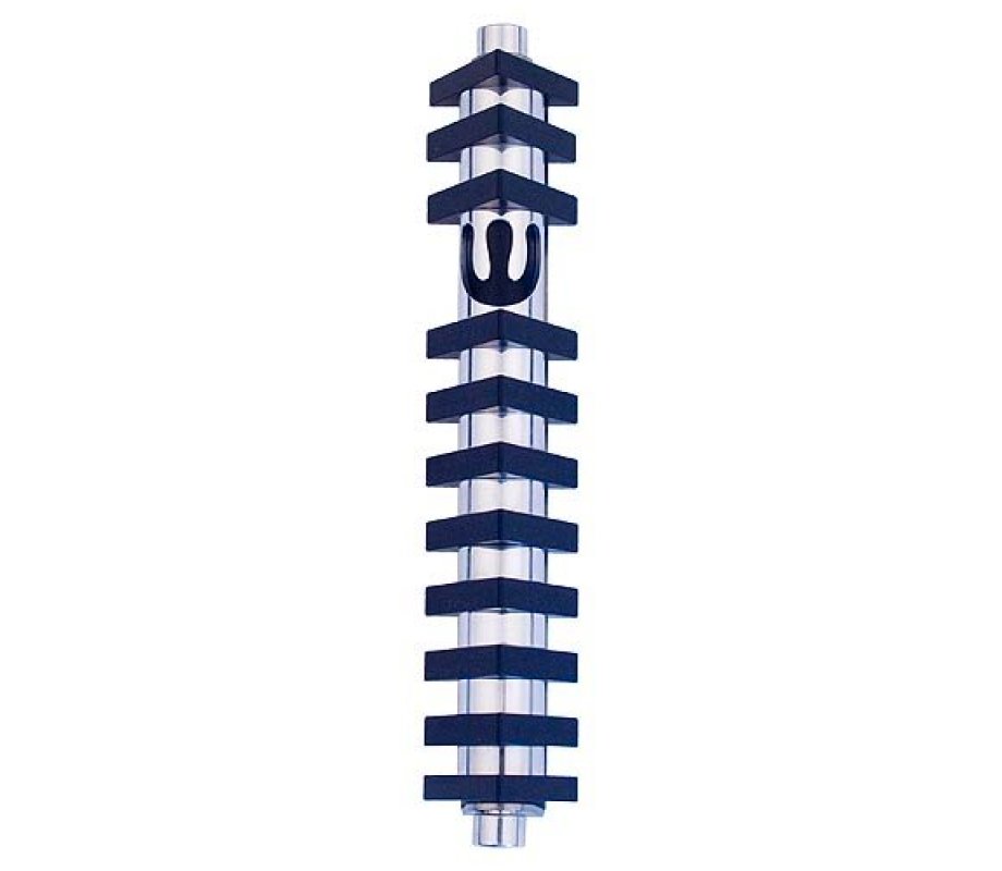 Agayof Cylinder Mezuzah Case with Triangles, Dark Colors at 6 Inches