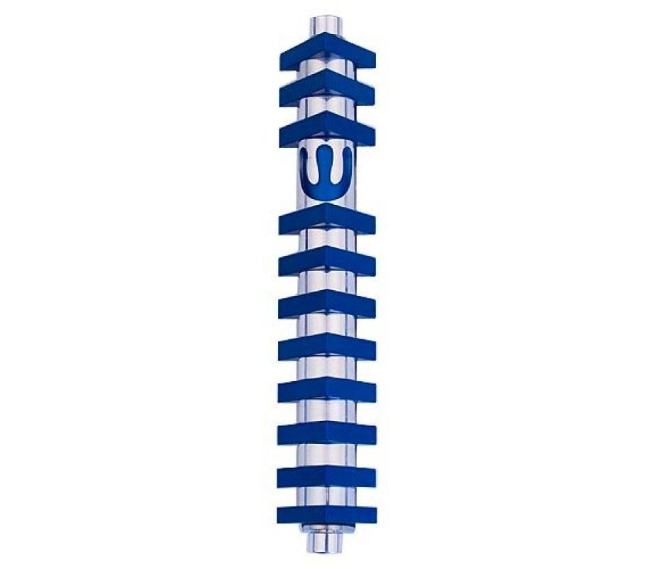 Agayof Cylinder Mezuzah Case with Triangles, Dark Colors at 6 Inches