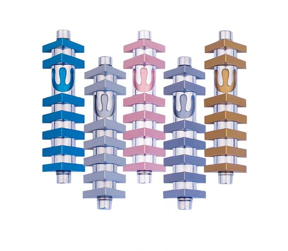 Agayof Cylinder Mezuzah Case with Triangles, Light Colors - 4 Inches Height