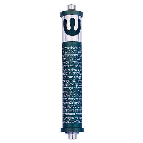 Agayof Cylinder Mezuzah, Shema and Curving Shin Dark Colors - 4 Inches Height