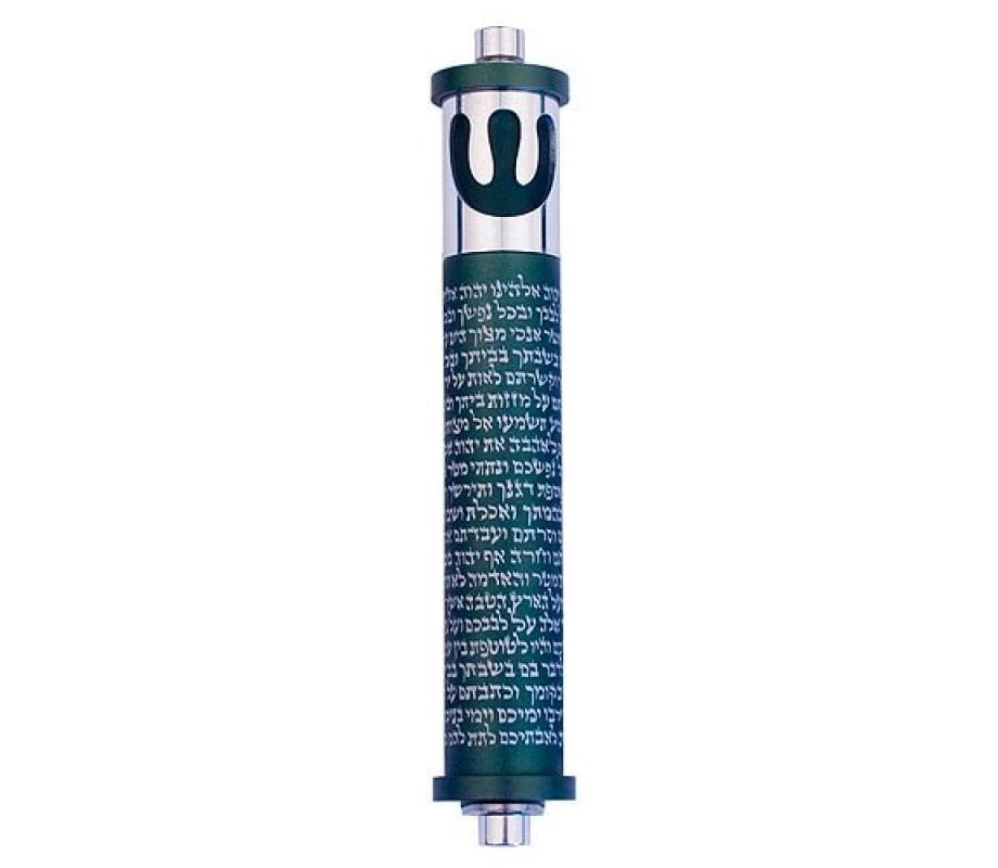 Agayof Cylinder Mezuzah, Shema and Curving Shin Dark Colors - 4 Inches Height