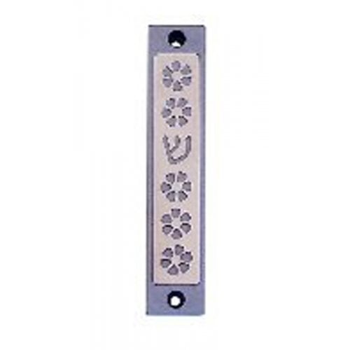 Agayof Mezuzah Case, Five Flowers and Shin in Light Colors - 4 Inches Height