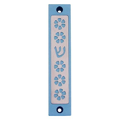 Agayof Mezuzah Case, Five Flowers and Shin in Light Colors - 4 Inches Height