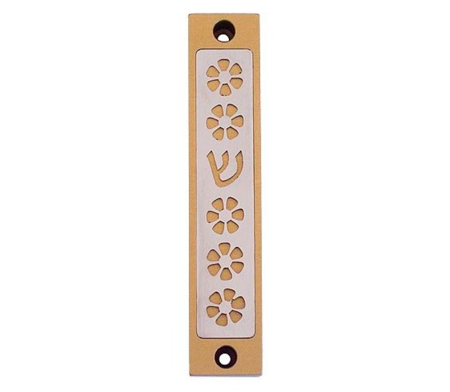 Agayof Mezuzah Case, Five Flowers and Shin in Light Colors - 4 Inches Height