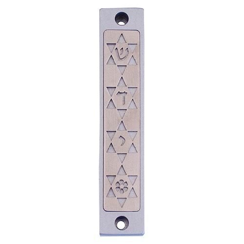 Agayof Mezuzah Case, Four Stars of David in Light Colors - 4 Inches Height