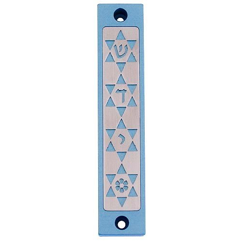 Agayof Mezuzah Case, Four Stars of David in Light Colors - 4 Inches Height