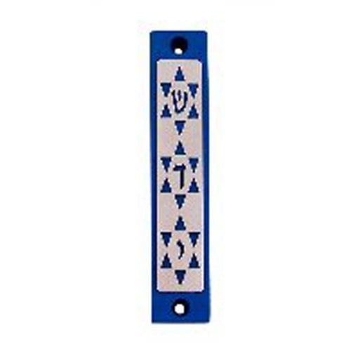 Agayof Mezuzah Case, Three Stars of David in Dark Colors  4 Inches Height