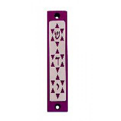 Agayof Mezuzah Case, Three Stars of David in Dark Colors  4 Inches Height