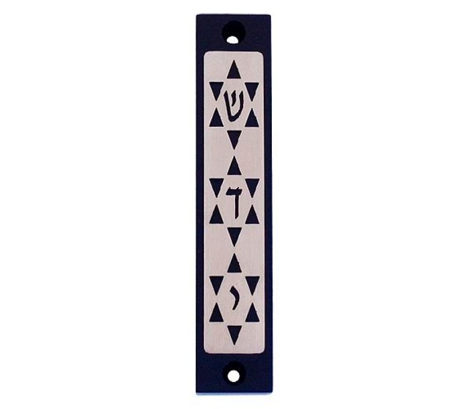 Agayof Mezuzah Case, Three Stars of David in Dark Colors – 4 Inches Height