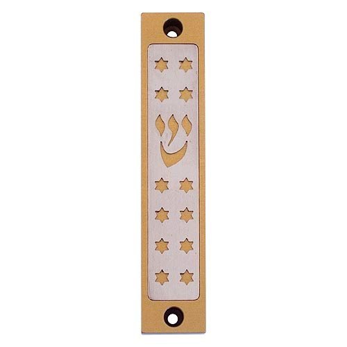 Agayof Mezuzah Case, Twelve Stars of David in Light Colors - 4 Inches Height