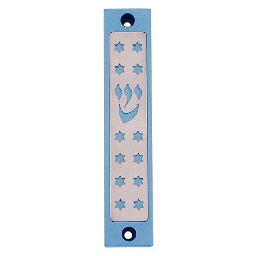 Agayof Mezuzah Case, Twelve Stars of David in Light Colors - 4 Inches Height